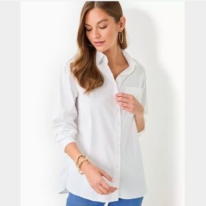 Brand New Lilly Pulitzer The Relaxed Lilly Shirt Button Down Poplin White Large
